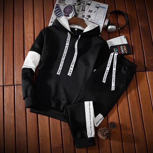 Automne Costume A Manches Longues Tendance De La Personnalité Masculine Version Coréenne Beau Pull A Capuche En Deux Pieces T-Shirt Ample Pour Jeunes Hommes