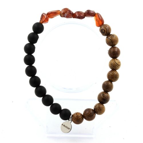 Bracelet Grenat Spessartite Du Mozambique + Perles Onyx Noir Mat + Fabriqué En France.