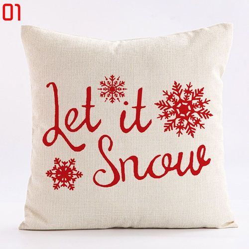 Housse De Coussin En Lin 45cm, Taie D'oreiller Imprimée Flocon De Neige, Arbre De Noël, Nouvel An, Rouge