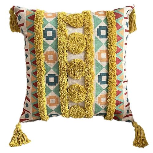 Housse De Coussin Carrée En Coton, Style Boho, Avec Des Franges Touffues, Pour La Maison, La Chambre À Coucher, Le Bureau, Le Canapé