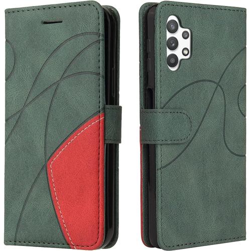 Coque Samsung Galaxy A32 5g Flip Pu Cuir Magnétique Protection Case Portefeuille Pour Samsung Galaxy A32 5g Étui Pour Samsung Galaxy A32 5g Vert