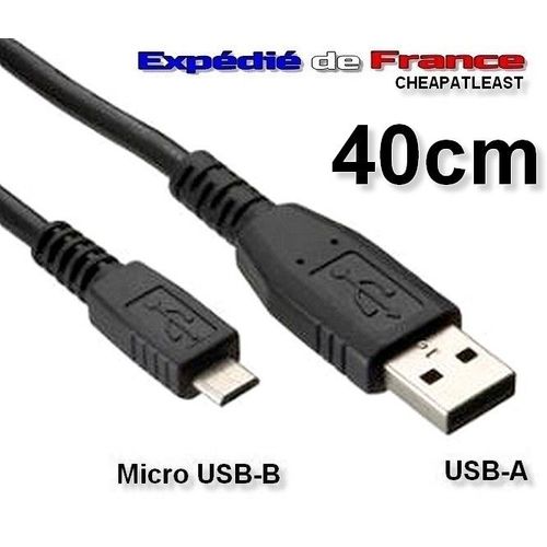 Cable Adaptateur Usb-A / Micro Usb-B - De Charge + Data (Transfert De Données) - 40 Cm - Smartphone ANDROID Tablette Montre Ebook Feux De Vélo Casque Écouteurs Blackberry etc...