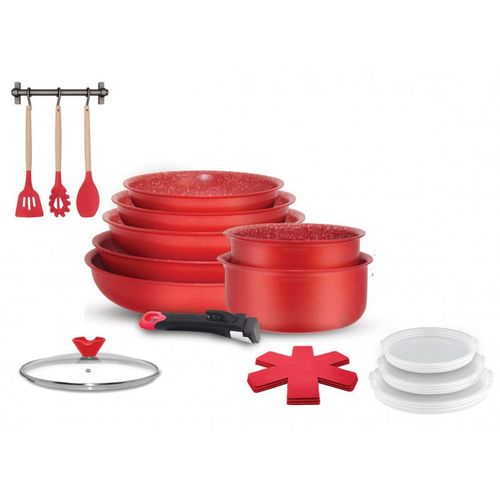 Batterie De Cuisine Avec Manche Amovible 18 Pièces Rouge Arthur Martin Amr94