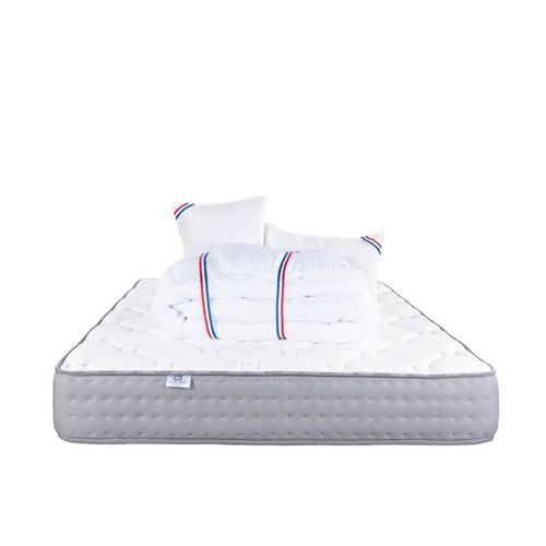 Matelas Zen (20 Cm), Couette Et Oreiller Mousse Haute Densité, Ferme, Face Été/Hiver - Blanc, 160x200cm