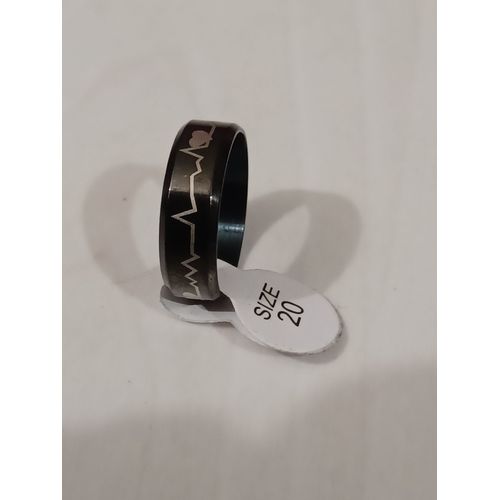 Bague En Acier Inoxydable,Metal Noir,Dessin Ligne De Vie,Taille 20