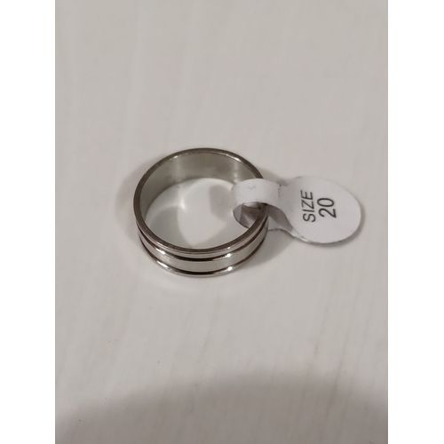 Bague En Acier Inoxydable,Metal Argenté,Gravure Double Ligne,Taille 20