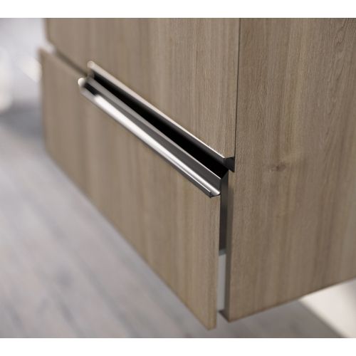 Meuble De Salle De Bains 80cm Chêne Foncé 2 Tiroirs Avec Vasque Céramique Blanche - One
