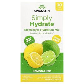 Swanson, Simply Hydrate, Mélange D'hydratation Aux Électrolytes, Sans Sucre, Citron Vert, 30 Sachets En Stick, 5,92 G Chacun