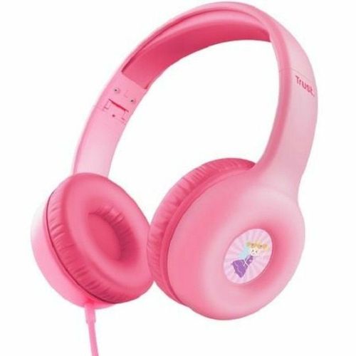 Trust Nouna Casque Enfant Filaire 85dB, Pliable avec Micro, Autocollants, Connexion Jack - Rose