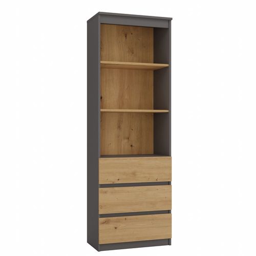 Catania - Bibliothèque 3 Tiroirs + 2 Étagères - 180x60x35 - Meuble De Rangement - Etagère Livres - Gris&chêne