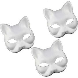 3pcs Masques De Chat Papier Blanc Blanc Peint À La Main Masques Faciaux Bricolage Non Peint Animal Demi Masques Faciaux Pour Anniversaire Cotillons Fournitures De Haute Qualité