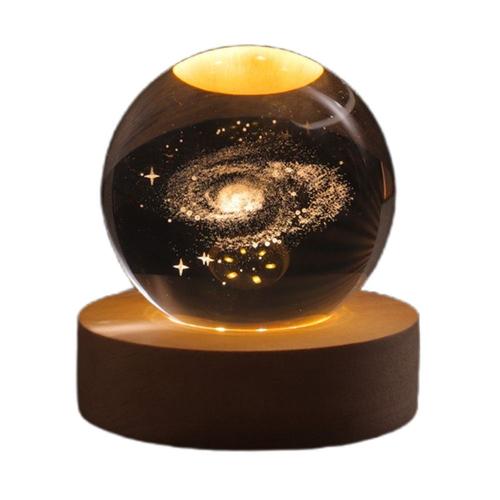 Lampe De Chevet En Cristal Avec Base En Bois, Éclairage Astronomique, Boule De Cristal, Galaxie Planétaire, Créative, Cadeau De Noël