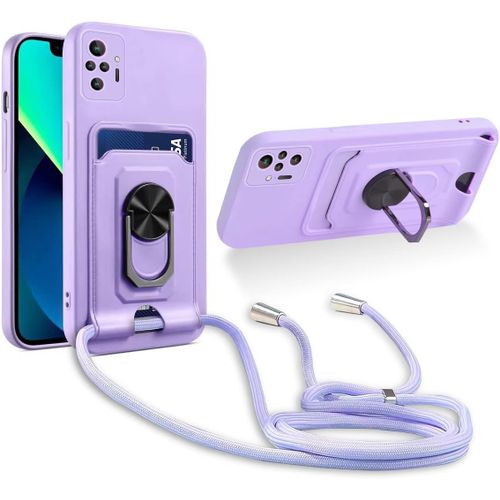 Cordon De Coque Compatible Avec Xiaomi Redmi Note 10 Pro/Note 10 Pro Max,[Bequille 360'rotatif] [Fentes Pour Cartes] Antichoc Reglable Lanyard Silicone Case - Pourpre