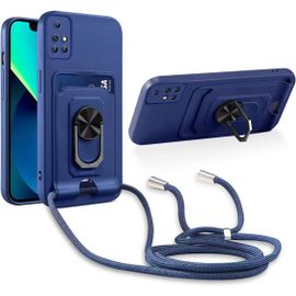 Cordon De Coque Compatible Avec Xiaomi Redmi 10/Redmi 10 2022/Redmi 10 Prime,[Bequille 360'rotatif] [Fentes Pour Cartes] Antichoc Reglable Lanyard Silicone Case - Bleu