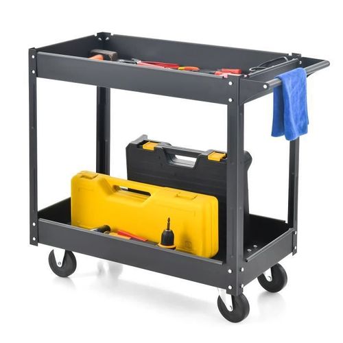 COSTWAY Servantes d?Atelier Mobiles Chariot à Outils 2 Etages avec Poignée Charge 100 kg en Métal pour Maison,Garage,Entrepôt Noir