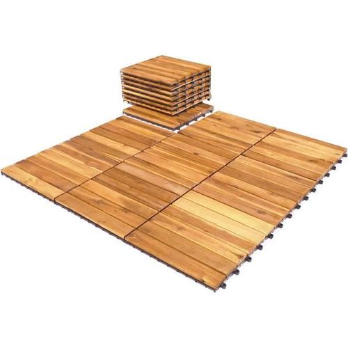 COSTWAY 27 Dalles Terrasse Extérieur 30 x 30 CM, Bois d'Acacia Clipsables et Emboîtables Caillebotis pour Jardin, Piscine, Balcon