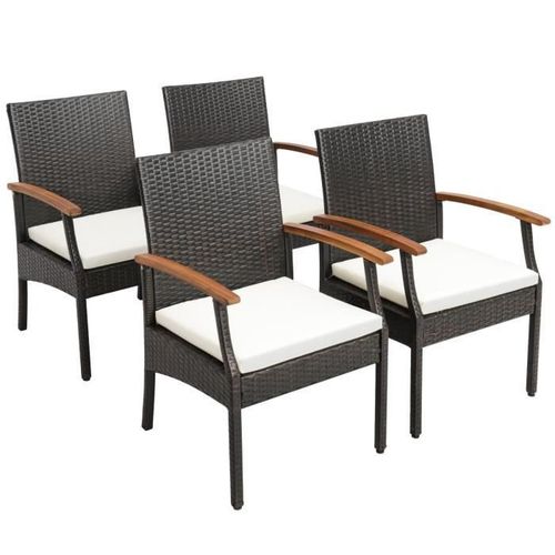 Costway 4 Fauteuils De De Jardin Éxterieur Avec Coussins Pour Repas Térrasse En Rotin Pe Fauteuils Pour Salon De Jardin Marron