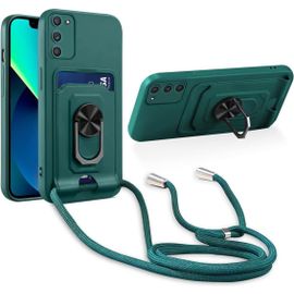 Cordon De Coque Compatible Avec Samsung Galaxy S21 Plus,[Bequille 360'rotatif] [Fentes Pour Cartes] Antichoc Reglable Lanyard Silicone Case - Vert