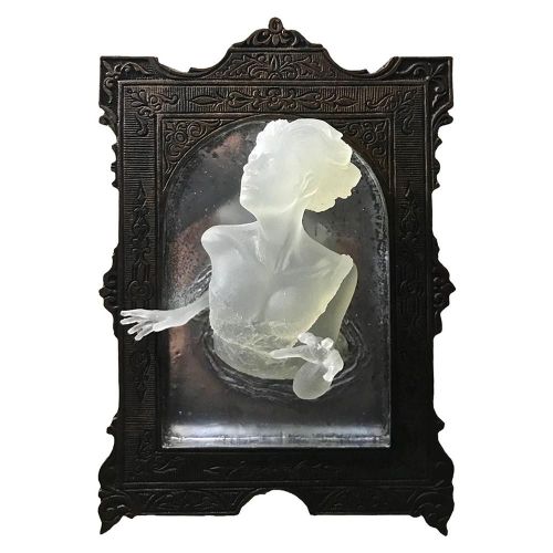 Cadre Photo d'horreur lumineux en résine, fantôme dans le miroir, décoration pour Halloween, décor de fête de Festival effrayant pour la maison