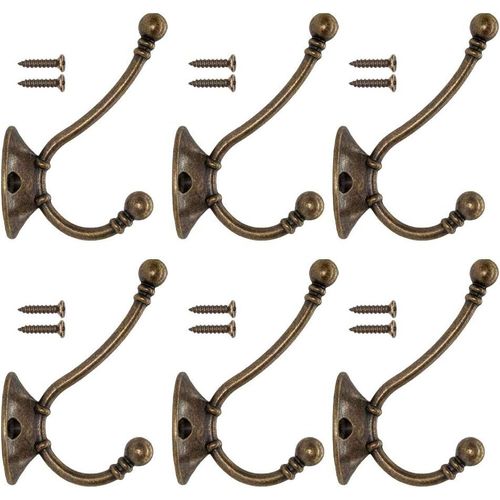 6 PCS Patère Porte Manteau Murale Vintage Crochet Métal De Porte Chapeau Crochet Rétro pour Porte Manteau Salle de Bain Cuisine Fonte De Fer Laiton Bronze Design Contient des Vis