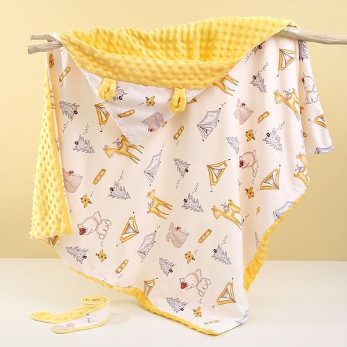Jaune Couverture Bebe Coton Biologique,95x95cm, Couverture Nomade Bébé À Double Face Pour Garçon Et Fille