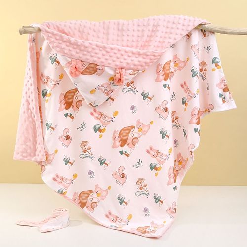 Rose Couverture Bebe Coton Biologique,95x95cm, Couverture Nomade Bébé À Double Face Pour Garçon Et Fille