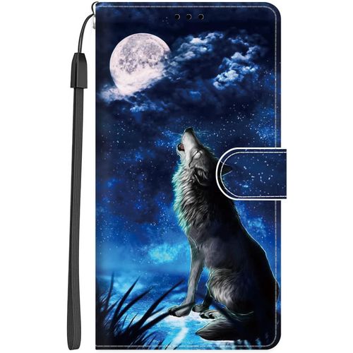 Coque Pour Samsung Galaxy A54 5g Etui A Rabat Antichoc Fente Carte Support Magnetique Cover Motif Etui En Cuir Protection Pochette Housse Portefeuille Flip Case Pour Galaxy A54 5g - Loup Bleu