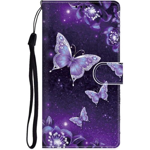 Coque Pour Xiaomi Redmi Note 11 4g Housse Motif Dessin Coque Pu Etui En Cuir Portefeuille Flip Case Pour Redmi Note 11s 4g A Rabat Antichoc Fente Carte Support Cover, Papillon Violet