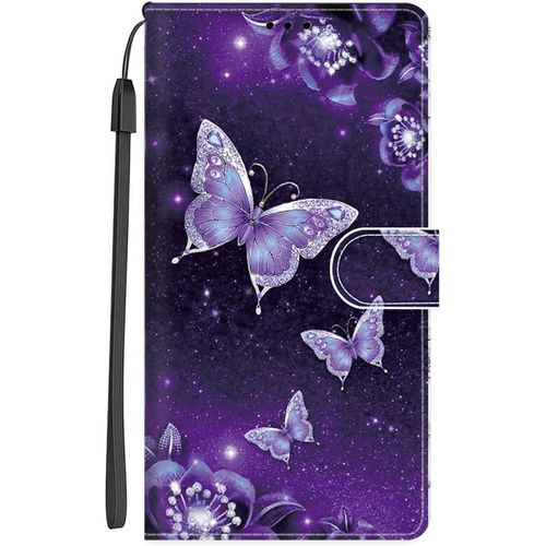 Coque Pour Samsung Galaxy A52 4g 5g / A52s 5g Housse Motif Dessin Coque Pu Etui En Cuir Portefeuille Flip Case Pour Samsung A52 4g 5g / A52s 5g A Rabat Silikon Antichoc Cover, Papillon Violet
