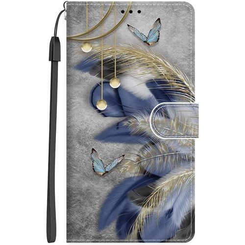 Coque Pour Samsung Galaxy A23 / M23 5g / M13 4g Etui A Rabat Antichoc Fente Carte Support Magnetique Cover Motif Pu Etui En Cuir Protection Pochette Housse Portefeuille Flip Case - Plume Bleu