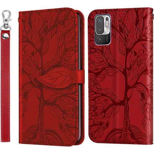 Coque Pour Xiaomi Redmi Note 10 4g/Note 10s,Protection Etui Housse Premium En Cuir Pu Pour Xiaomi Redmi Note 10 4g,Flip Cover Case Compatible Avec Xiaomi Redmi Note 10s,Arbre De Vie Rose