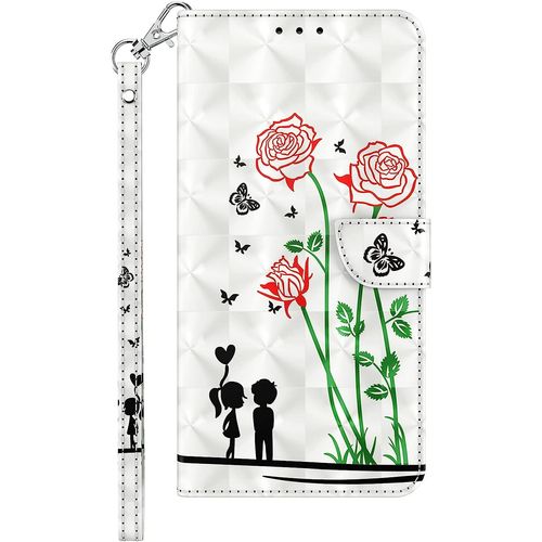 Coque Pour Iphone 12 Mini Housse Pu Cuir Avec Mignonne Motif Dessin Antichoc Portefeuille Etui A Rabat Protection Etui Flip Folio Case Cover Pour Iphone 12 Mini, Rose Et Amour