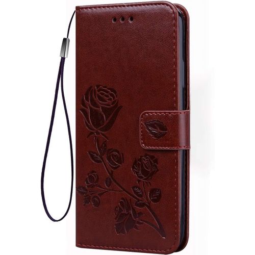 Coque Pour Samsung Galaxy A14 (4g/5g), Housse Tpu/Pu Flip Portefeuille Cuir Portefeuille Etui Avec Carte Fente/Stand Fonction, 3d Rose Magnetique Protection Case Cover, Marron