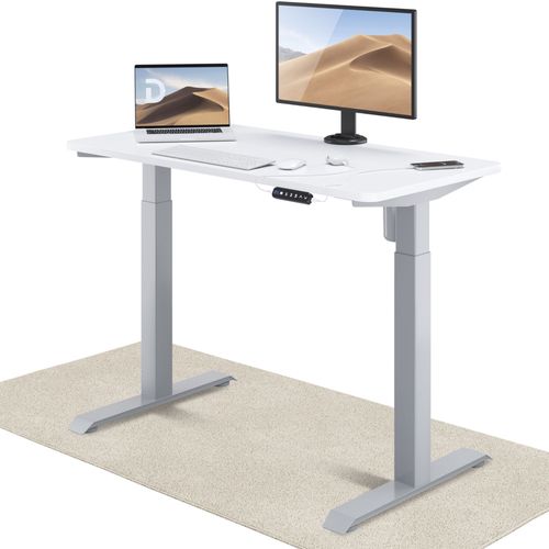 Desktronic Homeone Bureau Assis Debout Électrique - Bureau Réglable En Hauteur Stabilisé - Commande Tactile - Mémoires - Ports Usb Intégrés, 120x60cm, Gris + Blanc