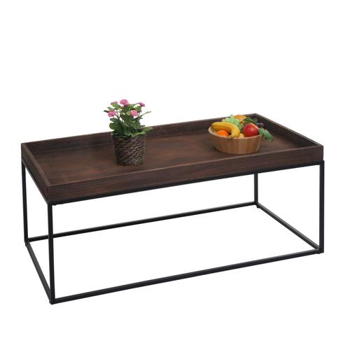 Table Basse Hwc-K71, Table Basse Table D'appoint, Bois Massif Métal 46x110x60cm   Brun Foncé