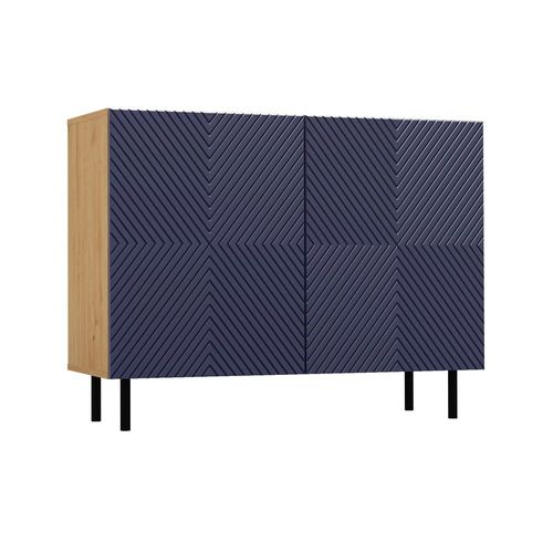 Cami - Buffet Style Glamour 2 Portes - 100x40x78 Cm - 4 Niches De Rangement - Façades À Lamelles - Bleu