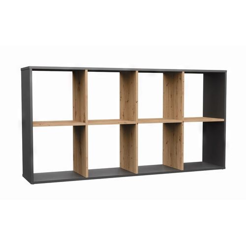 Marion - Étagère Modulable 8 Cubes - Bibliothèque 8 Cases - 147x30x75 Cm - Meuble De Rangement - Gris&chêne