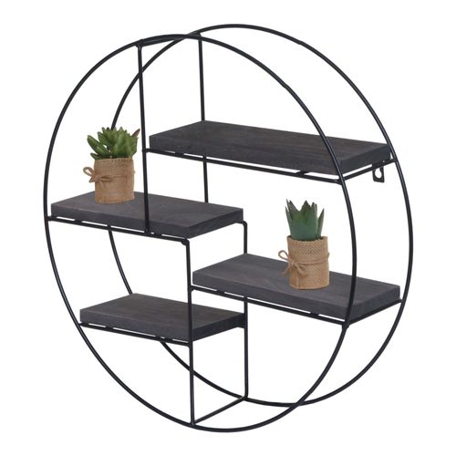 Étagère Murale Hwc-K76, Étagère Suspendue Étagère Flottante, 4 Étagères Métal Massif-Bois Industriel 45x45x11cm   Gris Foncé