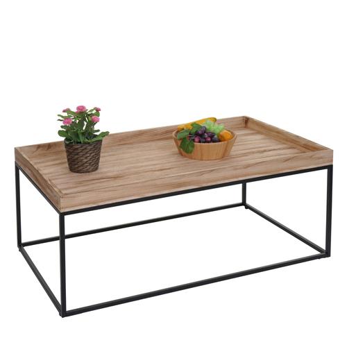 Table Basse Hwc-K71, Table Basse Table D'appoint, Bois Massif Métal 46x110x60cm   Naturel