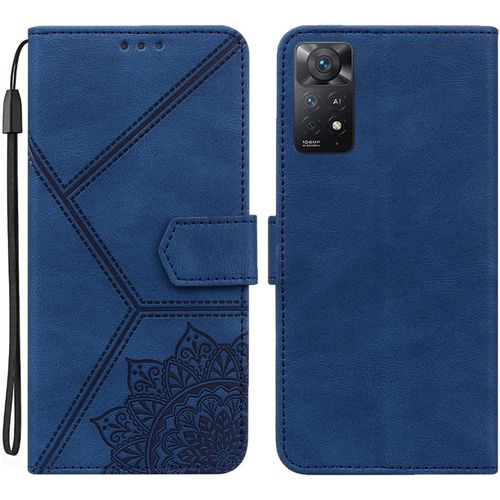 Coque Pour Xiaomi Redmi Note 11 Pro 4g 5g, Pu Cuir A Rabat Flip Housse Etui Pour Redmi Note 11 Pro 4g 5g Avec Motif Dessin Mandala Fleur, Etui Case Antichoc Cover Portefeuille, Bleu