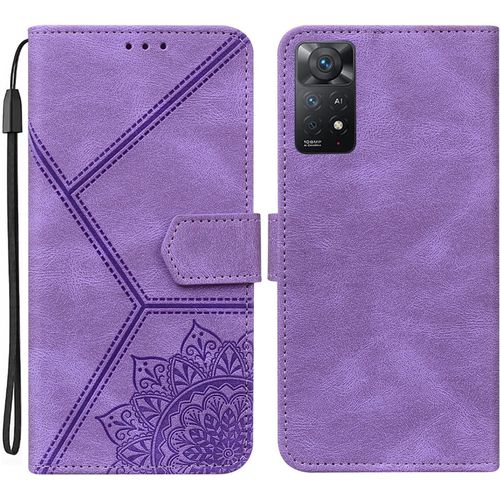 Coque Pour Xiaomi Redmi Note 11 Pro 4g 5g, Pu Cuir A Rabat Flip Housse Etui Pour Redmi Note 11 Pro 4g 5g Avec Motif Dessin Mandala Fleur, Etui Case Antichoc Cover Portefeuille, Violet
