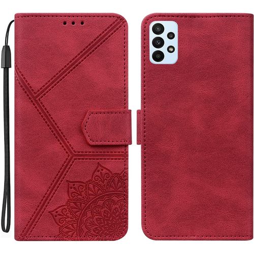 Coque Pour Samsung Galaxy A52 5g/4g, Pu Cuir A Rabat Flip Housse Etui Pour Samsung A52 5g/4g Avec Motif Dessin Mandala Fleur, Etui Case Antichoc Cover Portefeuille, Rouge