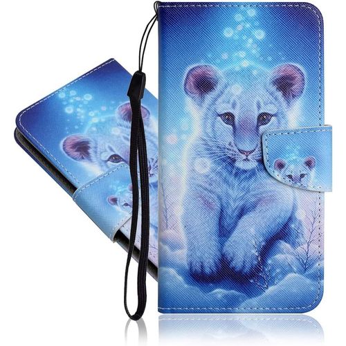 Coque Compatible Avec Samsung Galaxy A54 5g, Cuir Pu Magnetique Porte Carte Portefeuille Etui A Rabat Pochette Housse Fonction Stand Protection Pour Samsung A54 5g. Blue Leopard Xc1