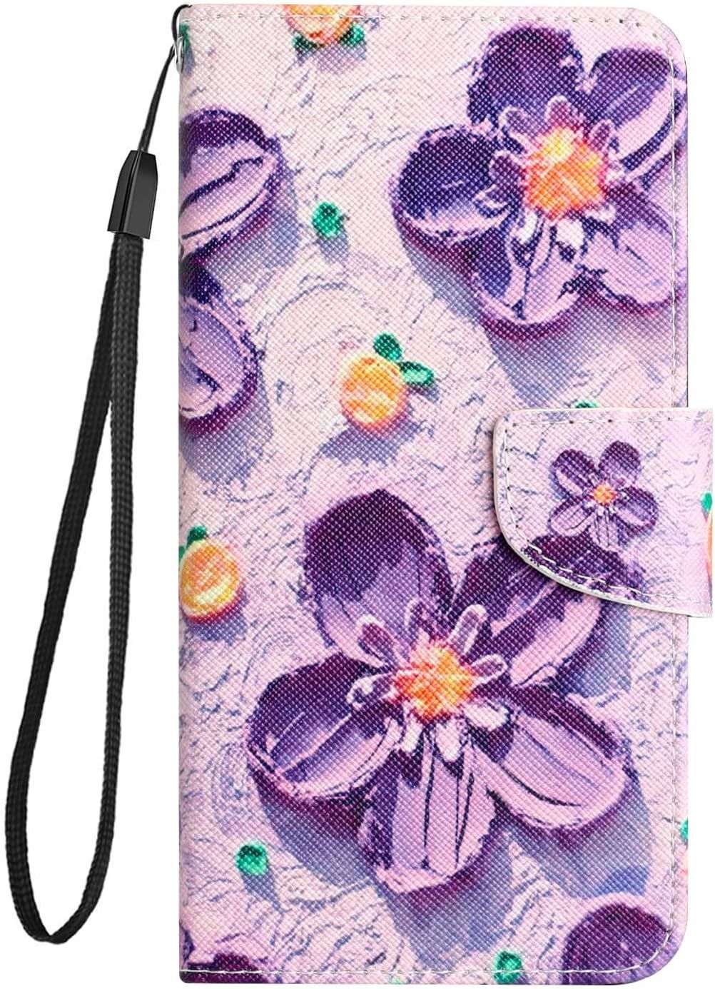 Coque Pour Samsung Galaxy S20 Fe 5g Housse Mignonne Design Motif Dessin Coque Pu Etui En Cuir Portefeuille Flip Case Pour Galaxy S20 Fe 5g Etui A Rabat Silikon Antichoc Cover, Fleur Mauve