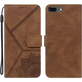 Coque Pour Iphone 7 Plus, Pu Cuir A Rabat Flip Housse Etui Pour Iphone 8 Plus Avec Motif Dessin Mandala Fleur, Etui Case Antichoc Cover Portefeuille, Brun