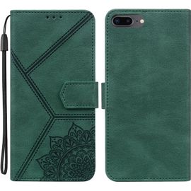 Coque Pour Iphone 7 Plus, Pu Cuir A Rabat Flip Housse Etui Pour Iphone 8 Plus Avec Motif Dessin Mandala Fleur, Etui Case Antichoc Cover Portefeuille, Vert