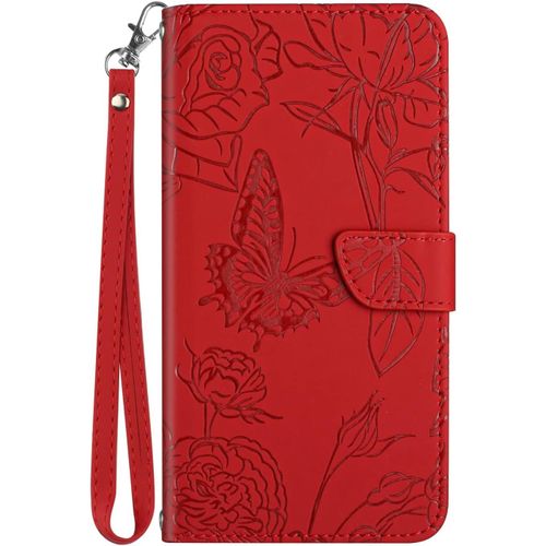 Coque Pour Samsung Galaxy A51 4g 6.5"", Housse En Cuir Pu Leather Etui Portefeuille A Rabat Clapet Avec Fleurs Papillon Motif Relief Protection Case Cover Pour Samsung Galaxy A51 4g Rouge