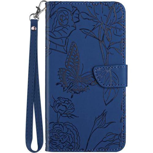 Coque Pour Samsung Galaxy A51 4g 6.5"", Housse En Cuir Pu Leather Etui Portefeuille A Rabat Clapet Avec Fleurs Papillon Motif Relief Protection Case Cover Pour Samsung Galaxy A51 4g Bleu
