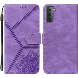 Coque Pour Samsung Galaxy S22 5g, Pu Cuir A Rabat Flip Housse Etui Pour Samsung S22 5g Avec Motif Dessin Mandala Fleur, Etui Case Antichoc Cover Portefeuille, Violet