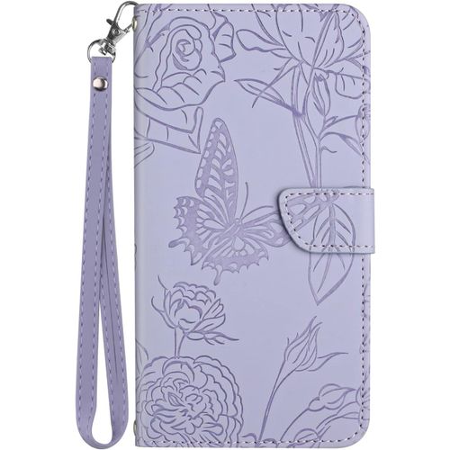 Coque Pour Samsung Galaxy S20 Plus Housse En Cuir Pu Leather Etui Portefeuille A Rabat Clapet Avec Fleurs Papillon Motif Relief Magnetique Protection Case Cover Pour Samsung S20 Plus Violet
